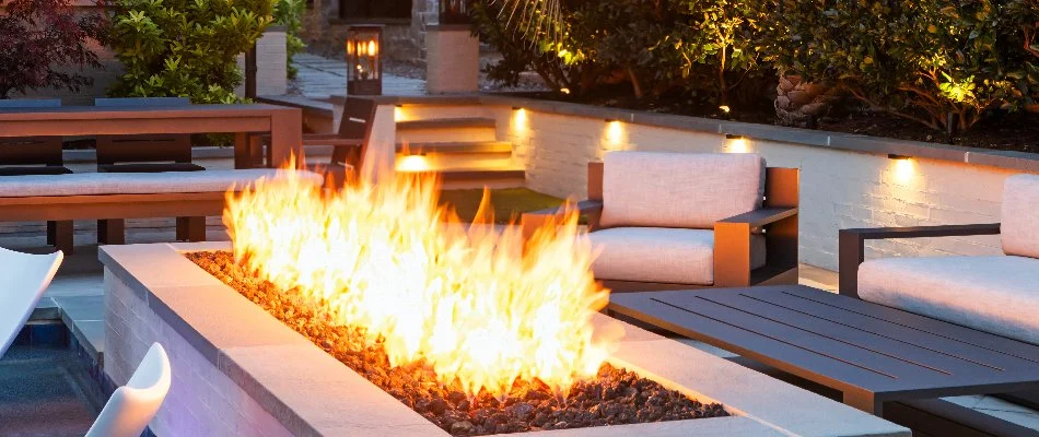 Chairs around a fire pit in Governors Village, NC.